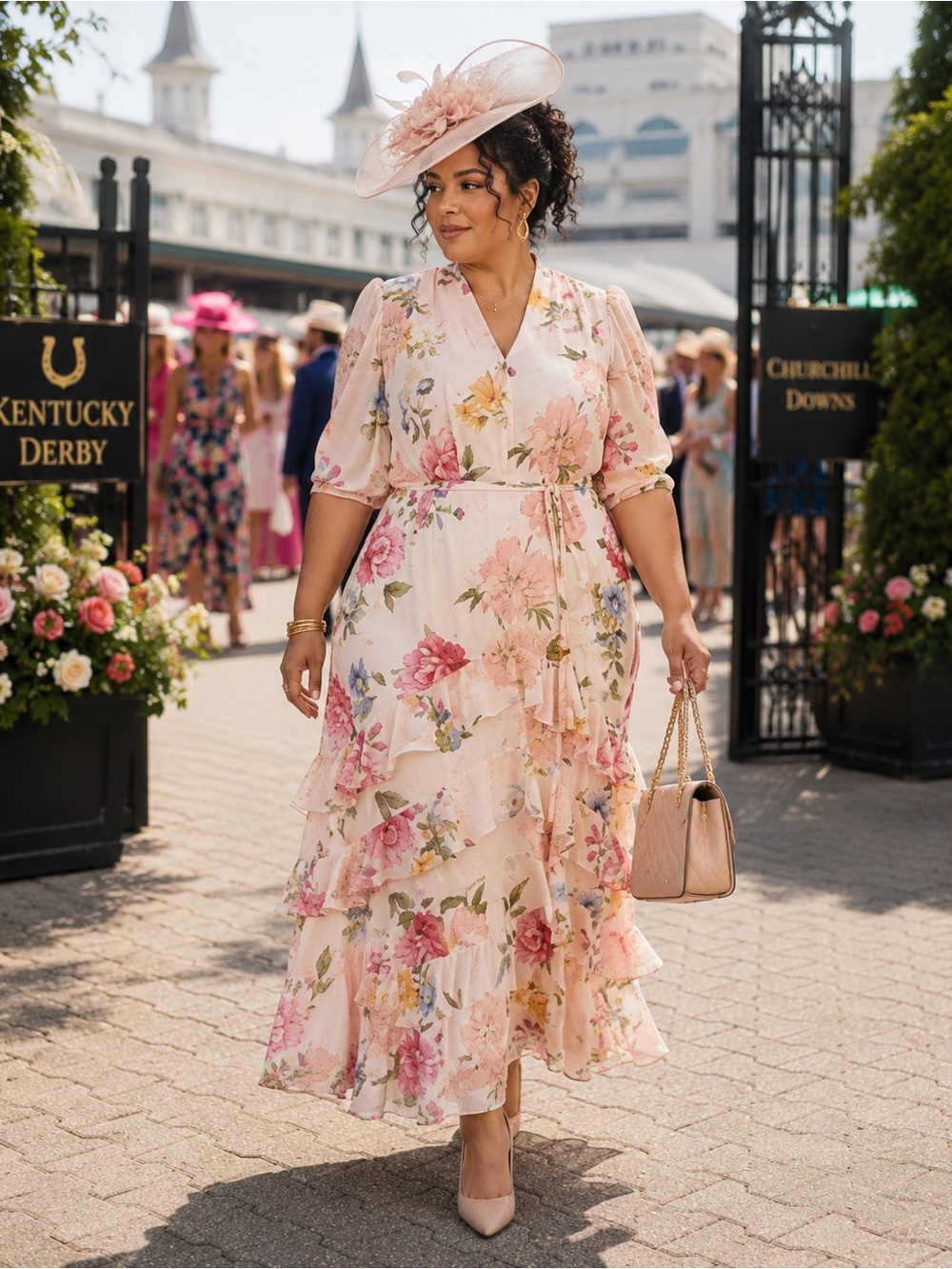 Melonie T NWT Floral Chiffon Tiered Maxi Dress Pink 18W Brunch Wedding Guest